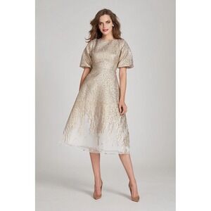 TERI JON - Leoni - Metallic Jacquard Organza Dress - Champagne 14 MOTB